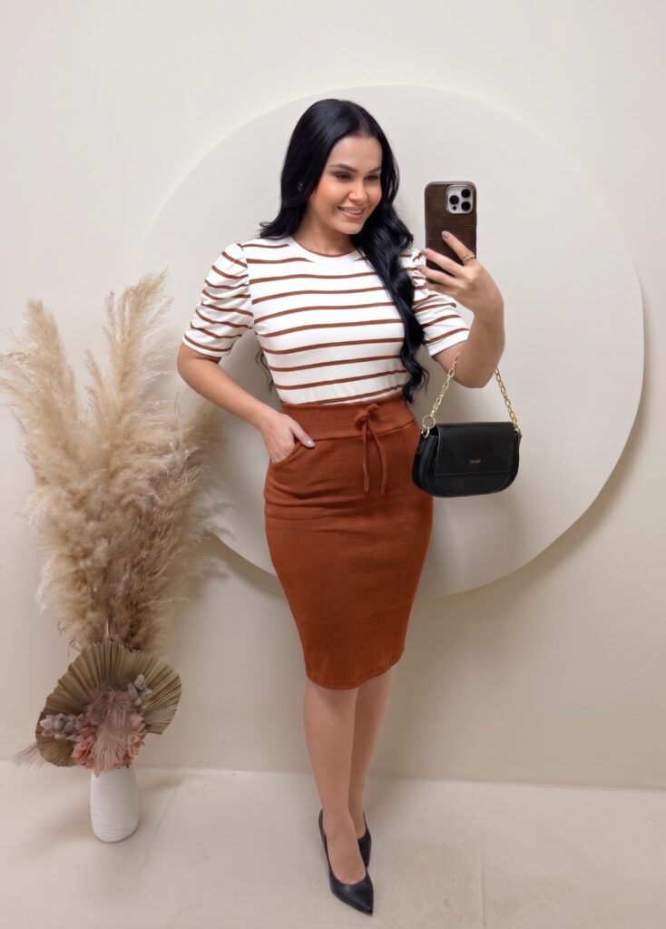 Conjunto Blusa+ Saia-Terra Cota