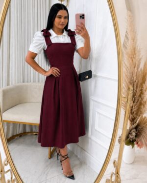 Vestido Alfaiataria com laço Max midi-Blusa Vendida Separadamente marsala