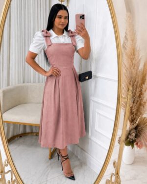 Vestido Alfaiataria com laço Max midi-Blusa Vendida Separadamente Rose