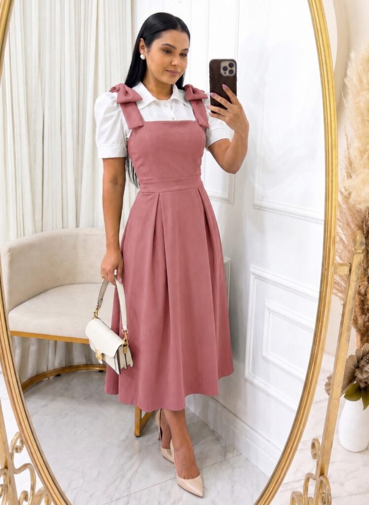 Vestido Alfaiataria com laço Max midi-Blusa Vendida Separadamente Rose