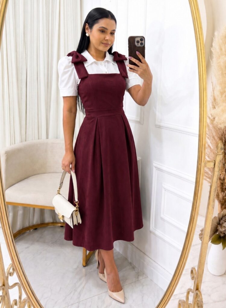 Vestido Alfaiataria com laço Max midi-Blusa Vendida Separadamente marsala