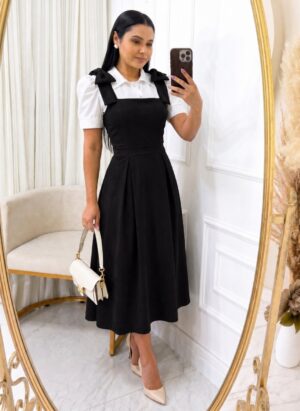 Vestido Alfaiataria com laço Max midi-Blusa Vendida Separadamente Preto