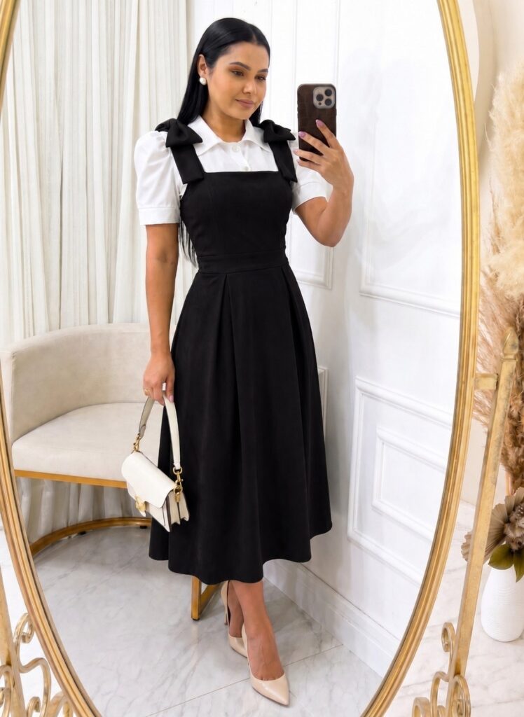 Vestido Alfaiataria com laço Max midi-Blusa Vendida Separadamente Preto