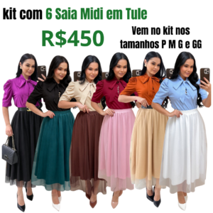 Kit Com 6 Saia Midi em Tule