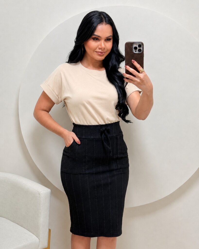Conjunto Blusa+ Saia- bege + Preto