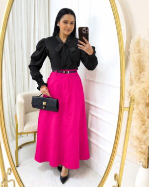 Saia Alfaiataria Longa Com Bolso Funcionais Rosa pink