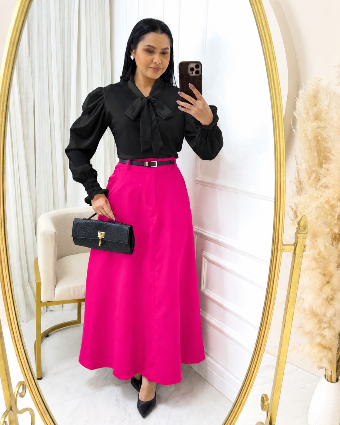 Saia Alfaiataria Longa Com Bolso Funcionais Rosa pink