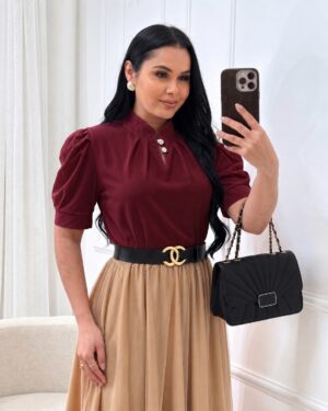 Blusa Tecido Crepe Seda marsala