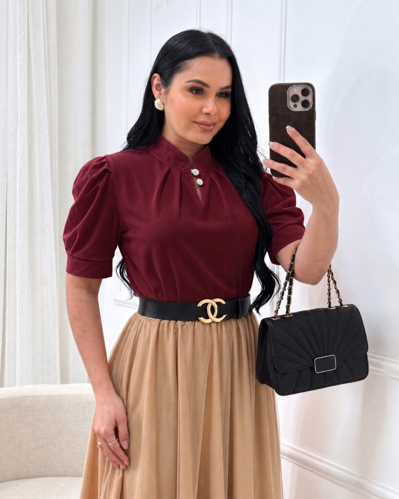 Blusa Tecido Crepe Seda marsala
