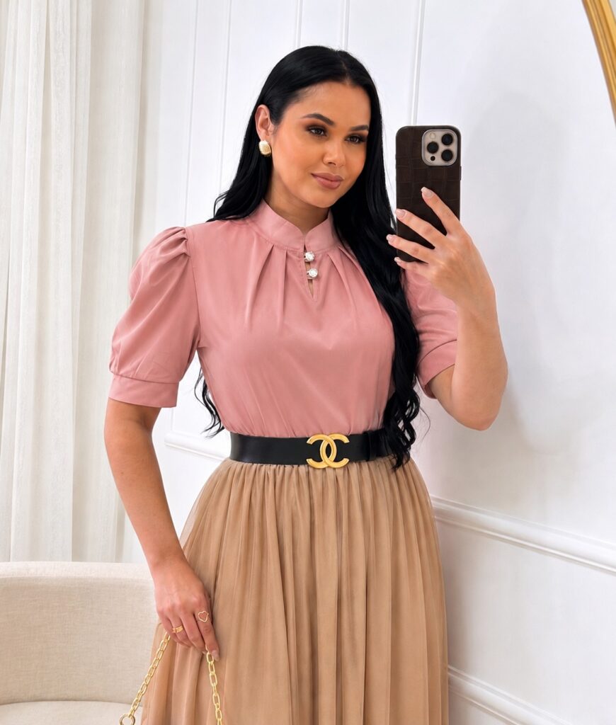 Blusa Tecido Crepe Seda Rose