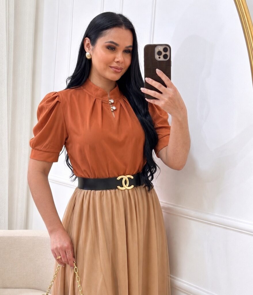Blusa Tecido Crepe Seda Terra cota