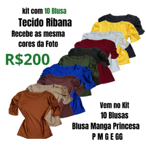 Kit com 10 blusa manga princesa